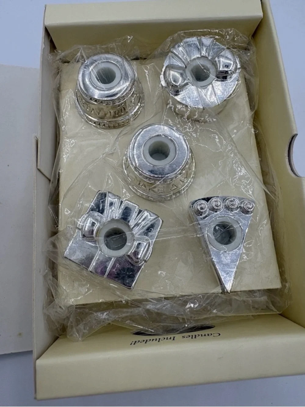 Hallmark Signature Silver Played Candle Holders Cake Cupcake Picks 5 Pc